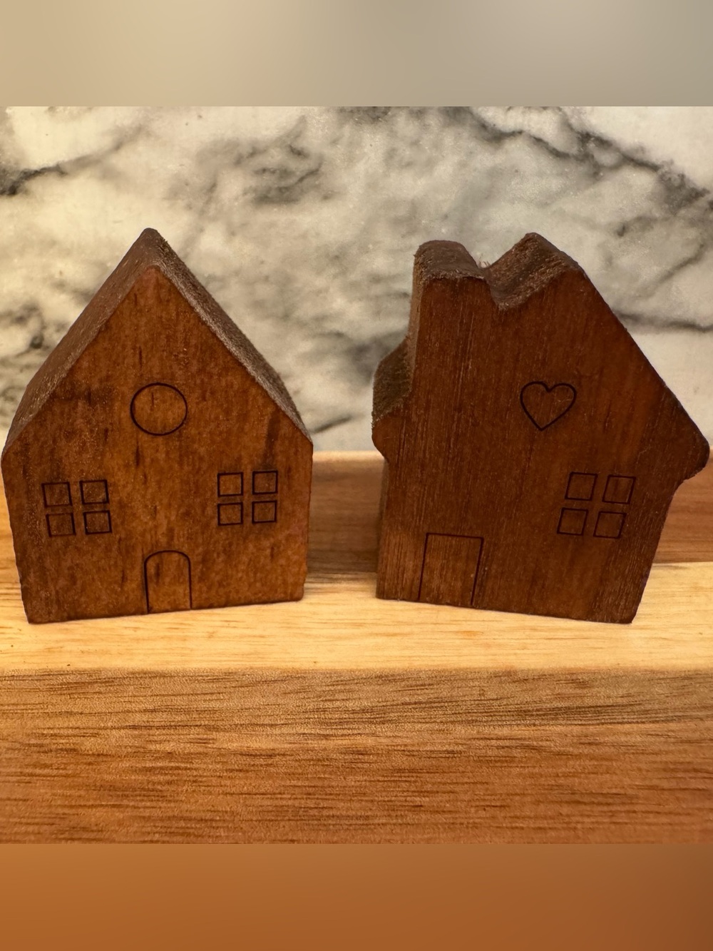 Handmade Wooden House Decor Set - Brown Mini Houses
